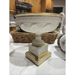 Dr. Ermete Agostinelli Footed Porcelain Bowl Neoclassical w/ 24 Carat Gold Italy